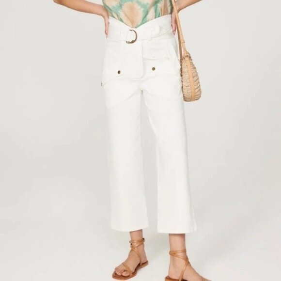 Marissa Webb Rent the Runway Canvas White Cargo Twill Bleted Pants Size 4 Read - Picture 1 of 6